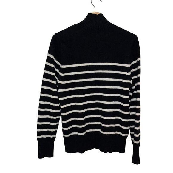 Charter Club 100% Cashmere Black/White Striped Shoulder Button Turtleneck Sweate - Picture 2 of 9
